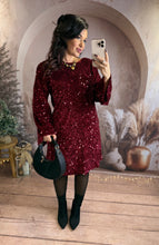 Charger l'image dans la galerie, Robe en sequins bordeaux noeud noir dans le dos ANASTASIA (34 au 42)