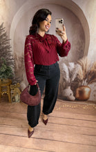 Charger l&#39;image dans la galerie, Top plissé manche dentelle bordeaux AMANDA (36 au 46)