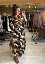 Charger l&#39;image dans la galerie, Robe longue camel/choco/écru CLEMENTINE (36 au 48)