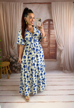 Charger l'image dans la galerie, Robe LIMANE blanche fleuri bleu