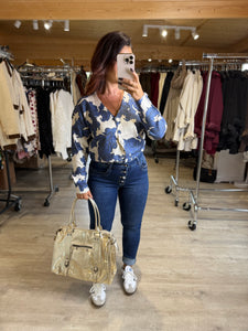 Gilet écru motif bleu FRANÇOISE (34 au 44)