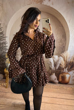 Charger l&#39;image dans la galerie, Robe patineuse chocolat pois blanc JESS (34 au petit 42)⭐️