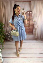 Charger l'image dans la galerie, Robe courte rayé bleu noeud à la taille LENA (36 au 48 )