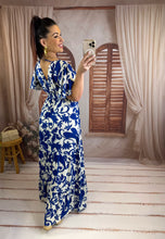 Charger l'image dans la galerie, Robe longue blanche à fleurs bleu marine YSÉ (36 au 40)