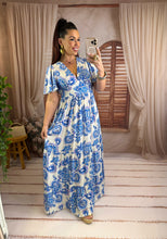 Charger l'image dans la galerie, Robe longue arabesque bleu ISALINE (36 au 48)