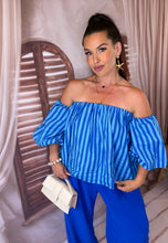 Charger l'image dans la galerie, Top à épaules dénudées bleu à rayures CÉLESTIA (36 au 40)