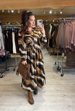 Charger l&#39;image dans la galerie, Robe longue camel/choco/écru CLEMENTINE (36 au 48)