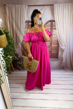Charger l'image dans la galerie, Robe uni col bardot fuchsia LUCIA (36 au 44)