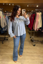 Charger l'image dans la galerie, Chemise rayé col Claudine bleu FANTINE (36 au 48)