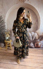 Charger l&#39;image dans la galerie, Robe fleuri camel/doré avec ceinture DORIA (36 au 48) ⭐️