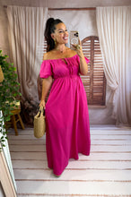 Charger l'image dans la galerie, Robe uni col bardot fuchsia LUCIA (36 au 44)