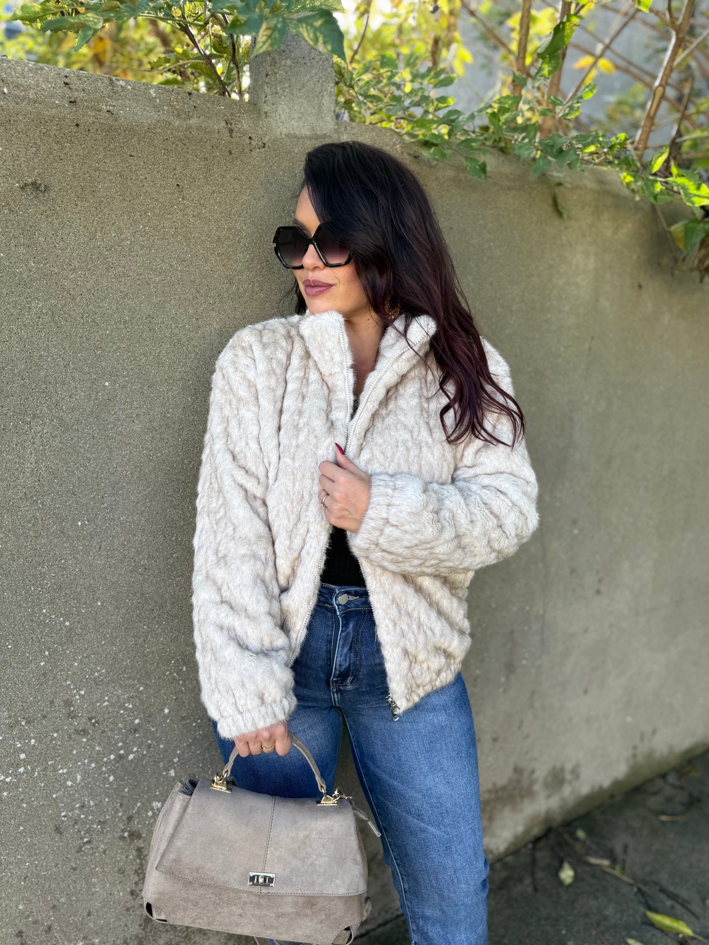 Manteau beige fourrure synthétique THAIS (36 au 42)