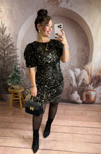 Charger l'image dans la galerie, Robe velours noir sequins or dos nu ROSIANA  (34 au 40)