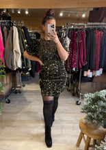Charger l'image dans la galerie, Robe velours noir sequins or dos nu ROSIANA  (34 au 40)