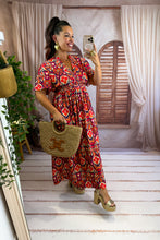 Charger l'image dans la galerie, Robe rouge motif orange bordeaux team petite TALI (40 au 48)