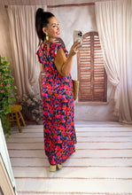 Charger l'image dans la galerie, Robe longue bleu motif fuchsia IZÏA  (38 au 48)