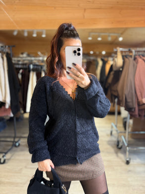 Gilet doudou dentelle noir  CELLA (36 au 48)