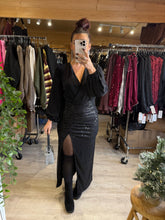 Charger l&#39;image dans la galerie, Jupe sequin fendu noir PAOLA (34 au 40)