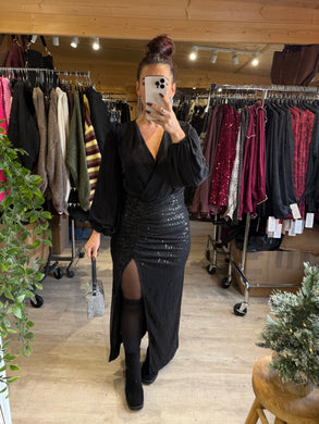 Jupe sequin fendu noir PAOLA (34 au 40)