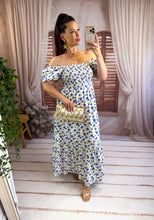 Charger l'image dans la galerie, Robe fleuri bleu col bateau ROBBIE (36 au 40)