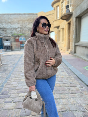 Manteau marron clair fourrure synthétique THAIS (36 au 42 )