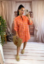 Charger l'image dans la galerie, Robe chemise manche 3/4 carreaux orange AMELA ( 36 au 44) New