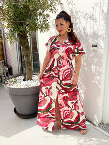 Robe motif rose/ecru ZÉLIE ( 40 au 46 )