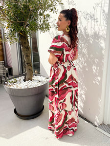 Robe motif rose/ecru ZÉLIE ( 40 au 46 )