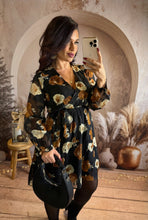 Charger l&#39;image dans la galerie, Robe courte fleuri camel/beige LÉONIE (36 au 48)⭐️