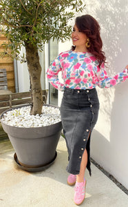 Jupe en jeans fendu boutons ( 34 au 42 )