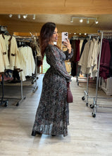 Charger l&#39;image dans la galerie, Robe longue motif noir argenté et bordeaux  ANGELIQUA (36 au 48)