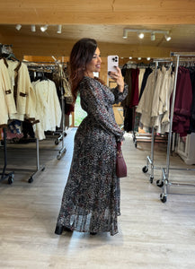 Robe longue motif noir argenté et bordeaux  ANGELIQUA (36 au 48)