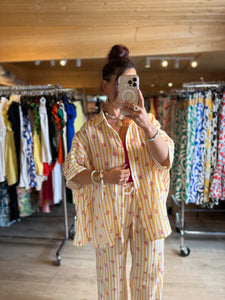 Chemise rayé jaune fleurs gaz de coton ( 36 au 48 )