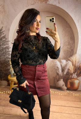 Top noir motif velours JADE (36 au 48)⭐️