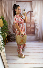 Charger l'image dans la galerie, Robe motif beige, orane, rouge team petite TALI (36 au 48)