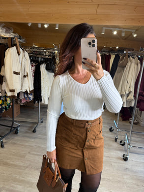 Pull côtelé blanc MAISSANE (taille unique 34 au 42)