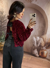 Charger l'image dans la galerie, Top à sequins rouge noeud noir dans le dos ANNA (36 au 40)