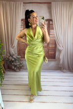 Charger l'image dans la galerie, Robe satiné verte LYA (36 au 40)