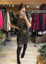 Charger l'image dans la galerie, Robe velours noir sequins or dos nu ROSIANA  (34 au 40)