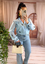 Charger l'image dans la galerie, Chemisier bleu  motif noir SYDNEY (36 au 48)