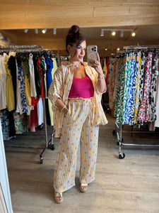 Chemise rayé jaune fleurs gaz de coton ( 36 au 48 )