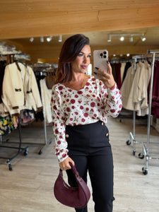 Pull écru/fleurs bordeaux LORIE (34 au 44)