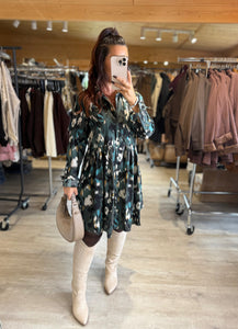 Robe chemise kaki motif écru SOFIA (36 au 50)