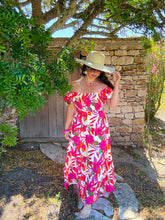 Charger l'image dans la galerie, Robe col bardot fleuri fuchsia PRUNELLE (36 au 40)