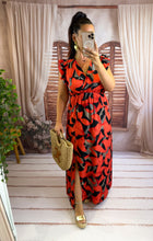 Charger l'image dans la galerie, Robe longue noir motif fleur rouge IZÏA  (36 au 48)