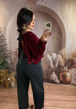 Charger l'image dans la galerie, Top à sequins rouge noeud noir dans le dos ANNA (36 au 40)