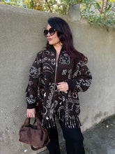 Charger l&#39;image dans la galerie, Manteaux poncho en laine chocolat motif bandana ANOUK (36 au 48)