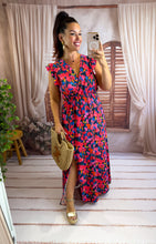 Charger l'image dans la galerie, Robe longue bleu motif fuchsia IZÏA  (38 au 48)