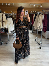Charger l'image dans la galerie, Robe longue noir à motif BLANDINE (40 au 48)
