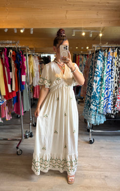 Robe beige motif vert ALENA ☀️( reste taille 48)